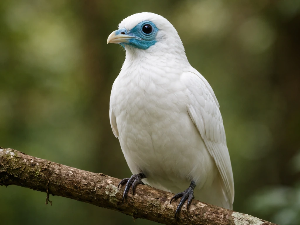 Chaco eagle perched on a branch, showing white feathers and turquoise-blue bare facial skin.