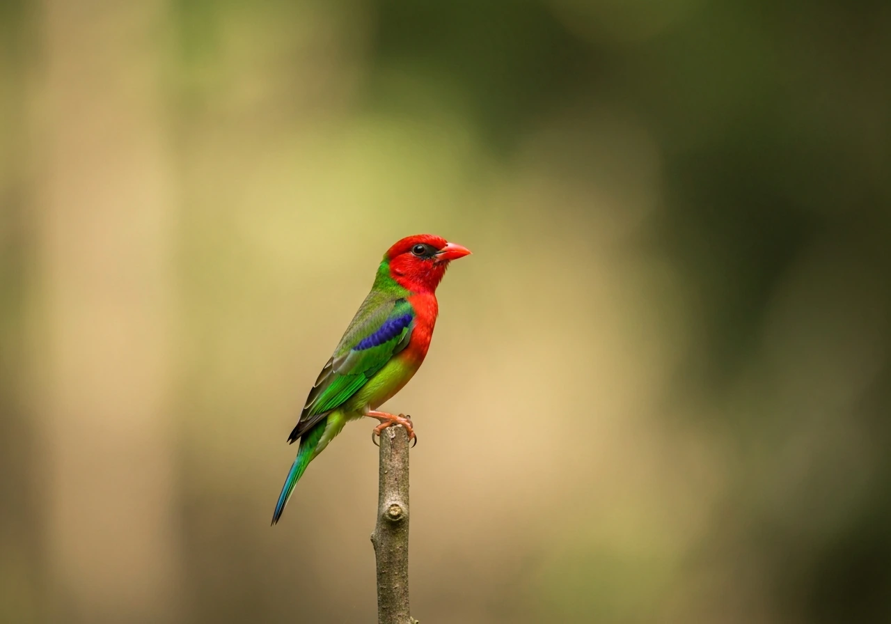 Red-billed doctor bird perched on a branch in tropical light with a blurred natural background.
