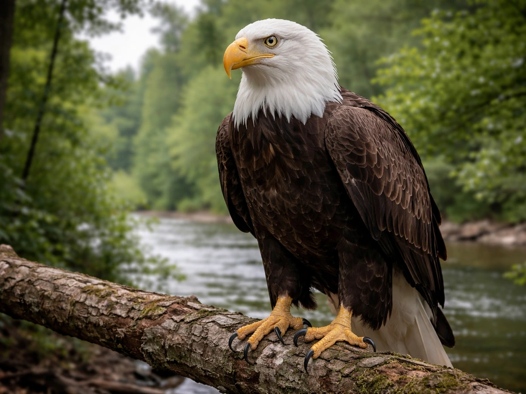 Majestic bald eagle perched in the wild, sharp head and powerful talons visible