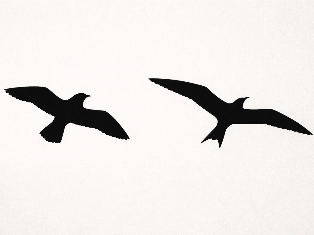 Two side-by-side bird silhouettes with broad-wing shape versus a seabird gull/tern-style wing shape.