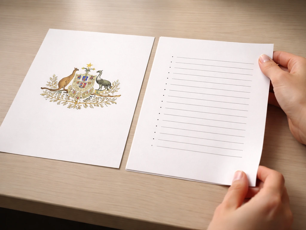 Two pages side by side showing Australia’s coat of arms page and a national-bird reference list for cross-checking.