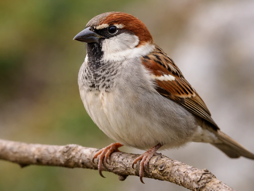 Close-up of an Italian sparrow perched with clear brown-and-gray field marks outdoors